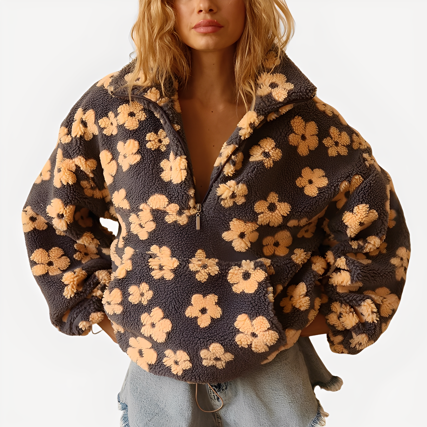 Elizabeth - Damen-Sherpa-Pullover mit stilvollem Blumenmuster