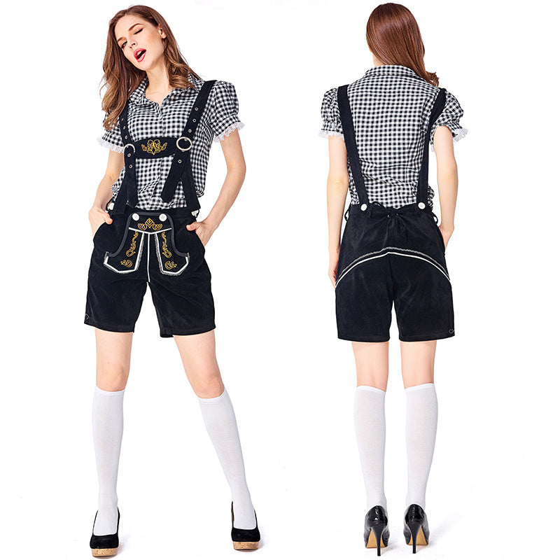 Dahlia - Oktoberfest-Kleidung mit karierter Latzhose für Frauen