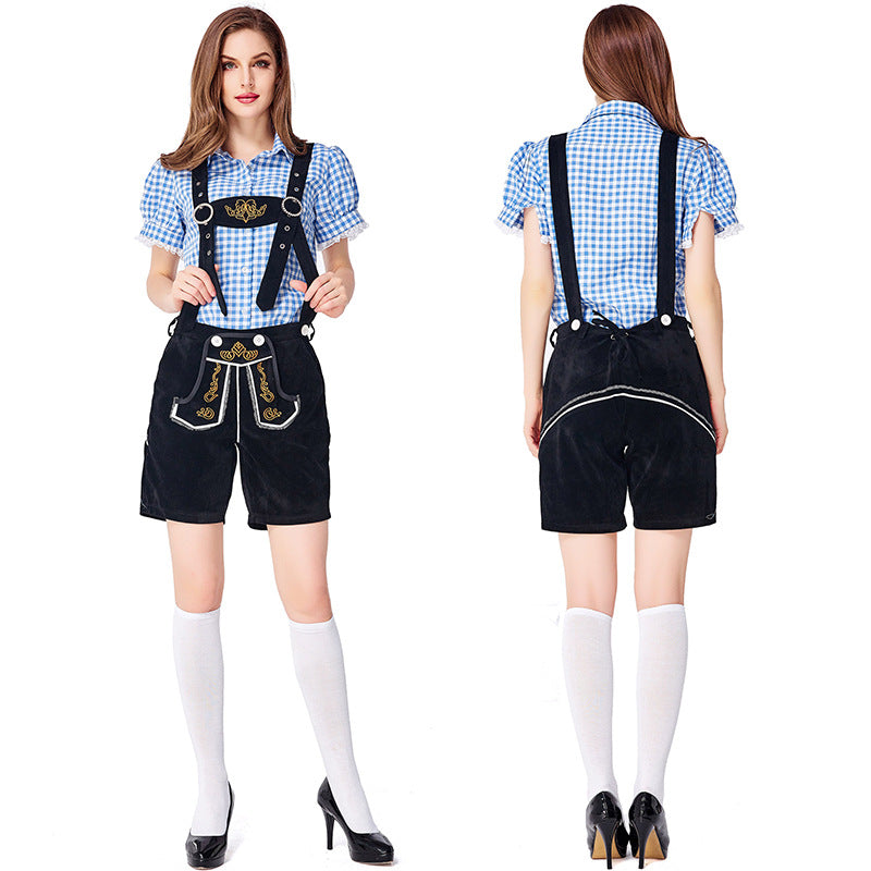 Dahlia - Oktoberfest-Kleidung mit karierter Latzhose für Frauen