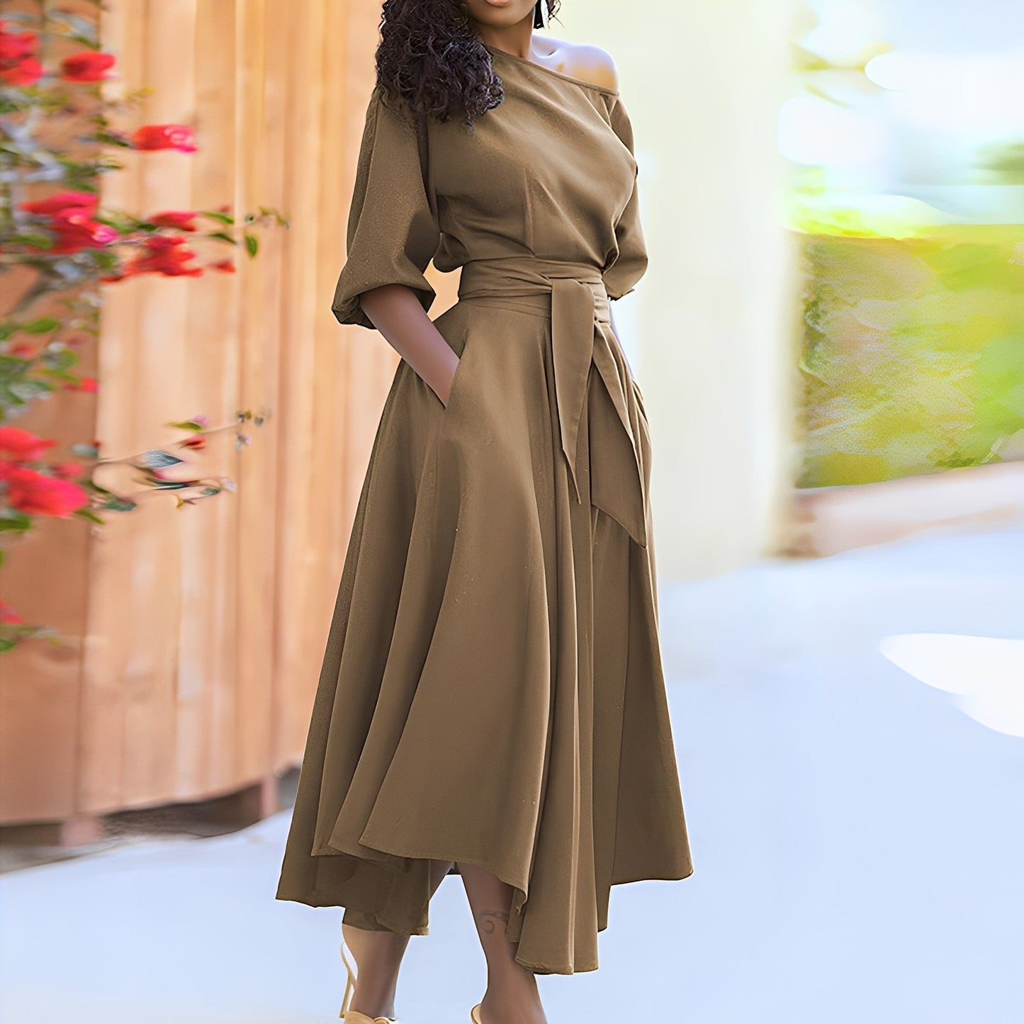 Dahlia - Elegantes Damenkleid ohne Ärmel mit Gürtel