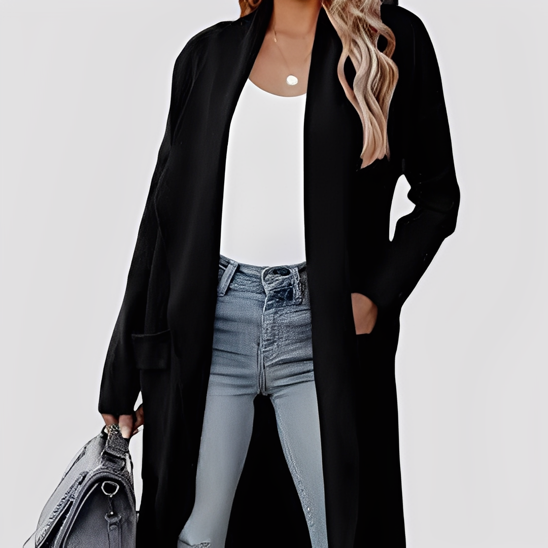 Chantal - Angenehme lange Tweed-Strickjacke für Damen