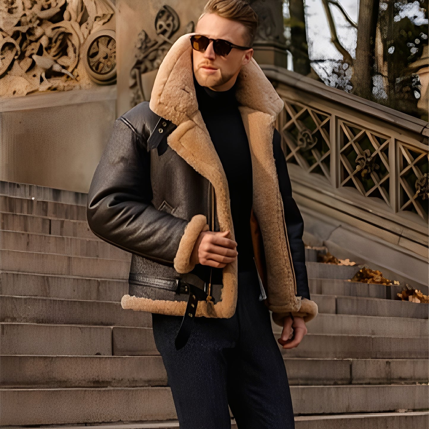 Leandro – Herren Lederjacke im Biker-Stil