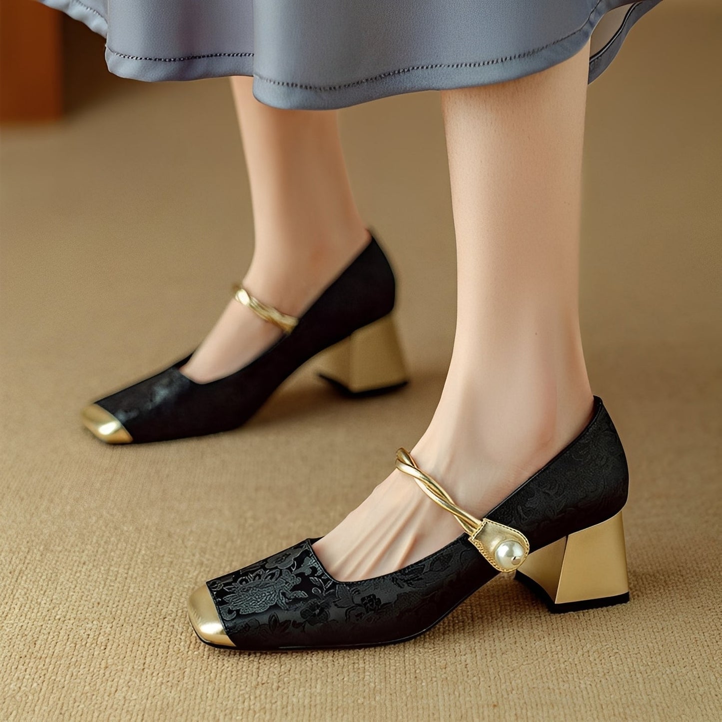 Rhonda - Stilvolle Luxus-Blockabsatzschuhe mit Prägung für Damen