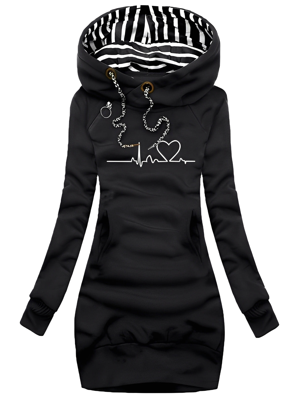 Roxanne - Damen Strickkleid mit langen Ärmeln, Muster und Kapuze