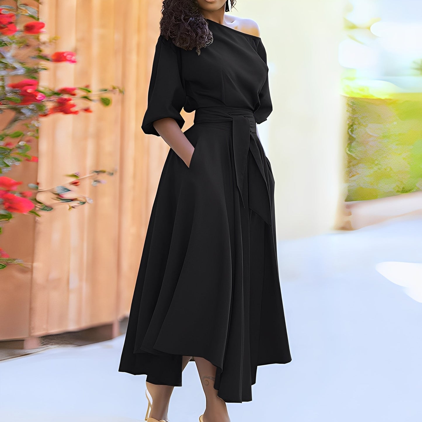 Dahlia - Elegantes Damenkleid ohne Ärmel mit Gürtel
