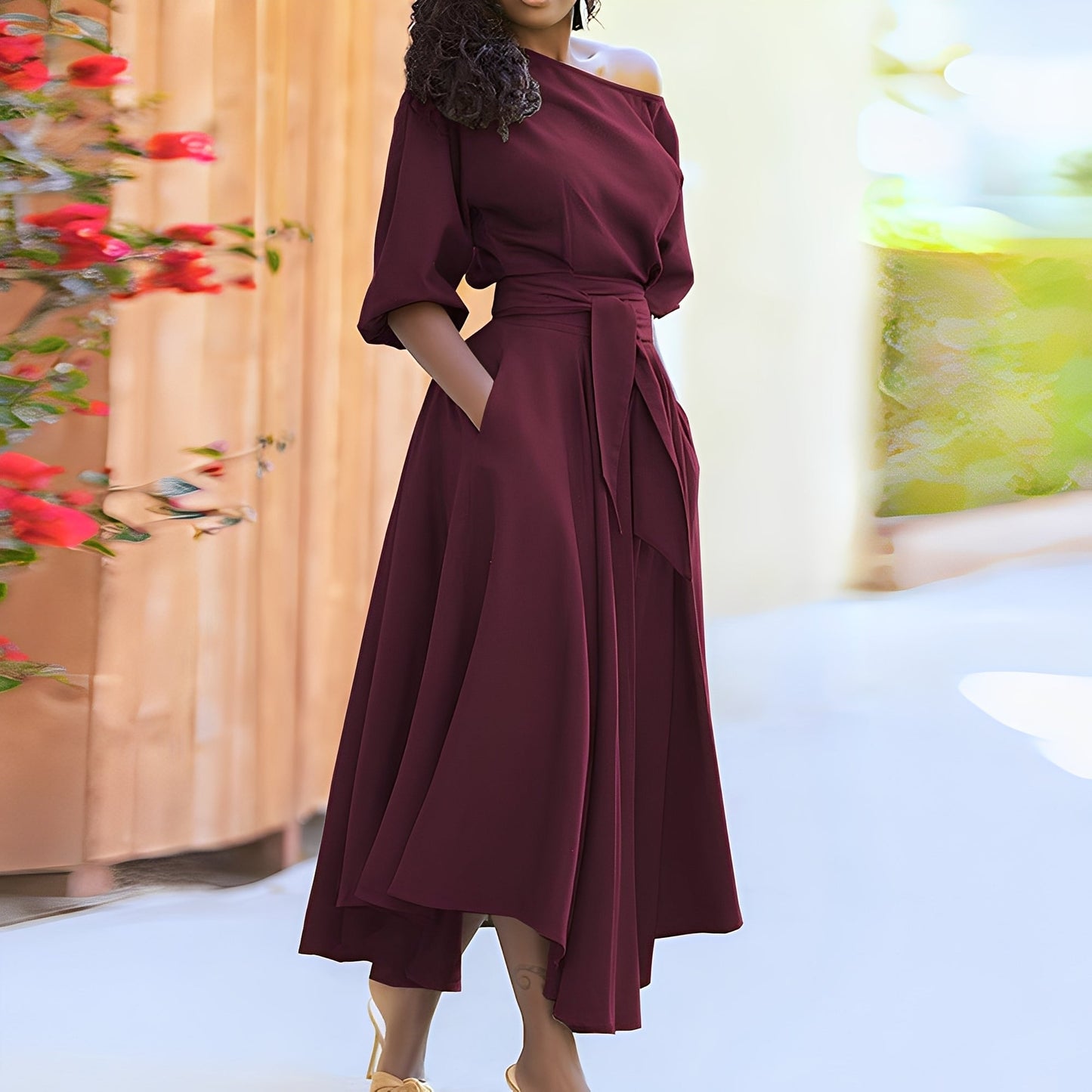 Dahlia - Elegantes Damenkleid ohne Ärmel mit Gürtel