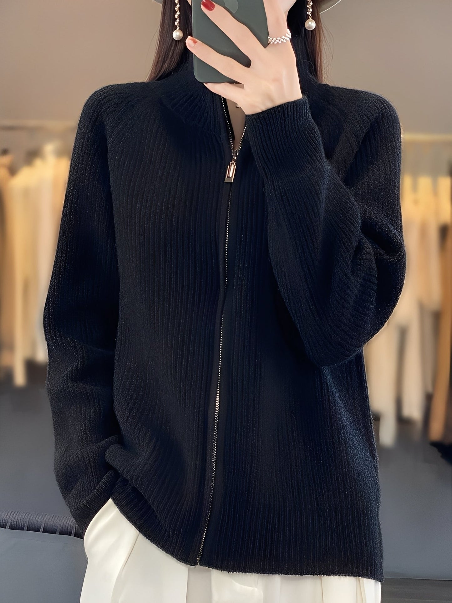 Brylee - Zeitgemäße Damen-Strickjacke aus Wolle mit Zipper