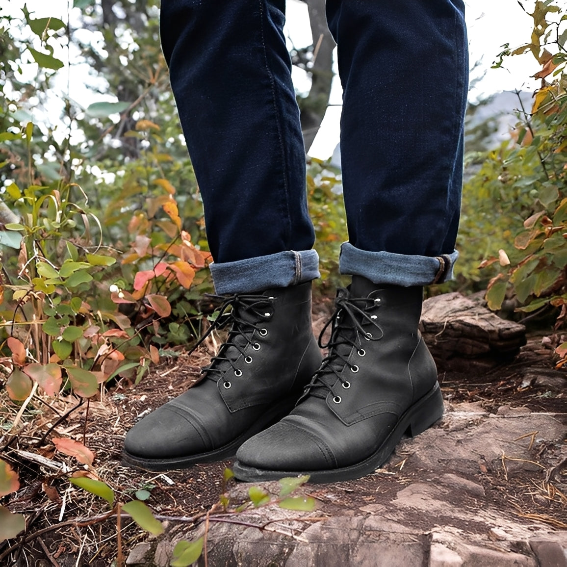 Jaydon - Retro-Lederstiefel für Männer mit runder Zehenspitze
