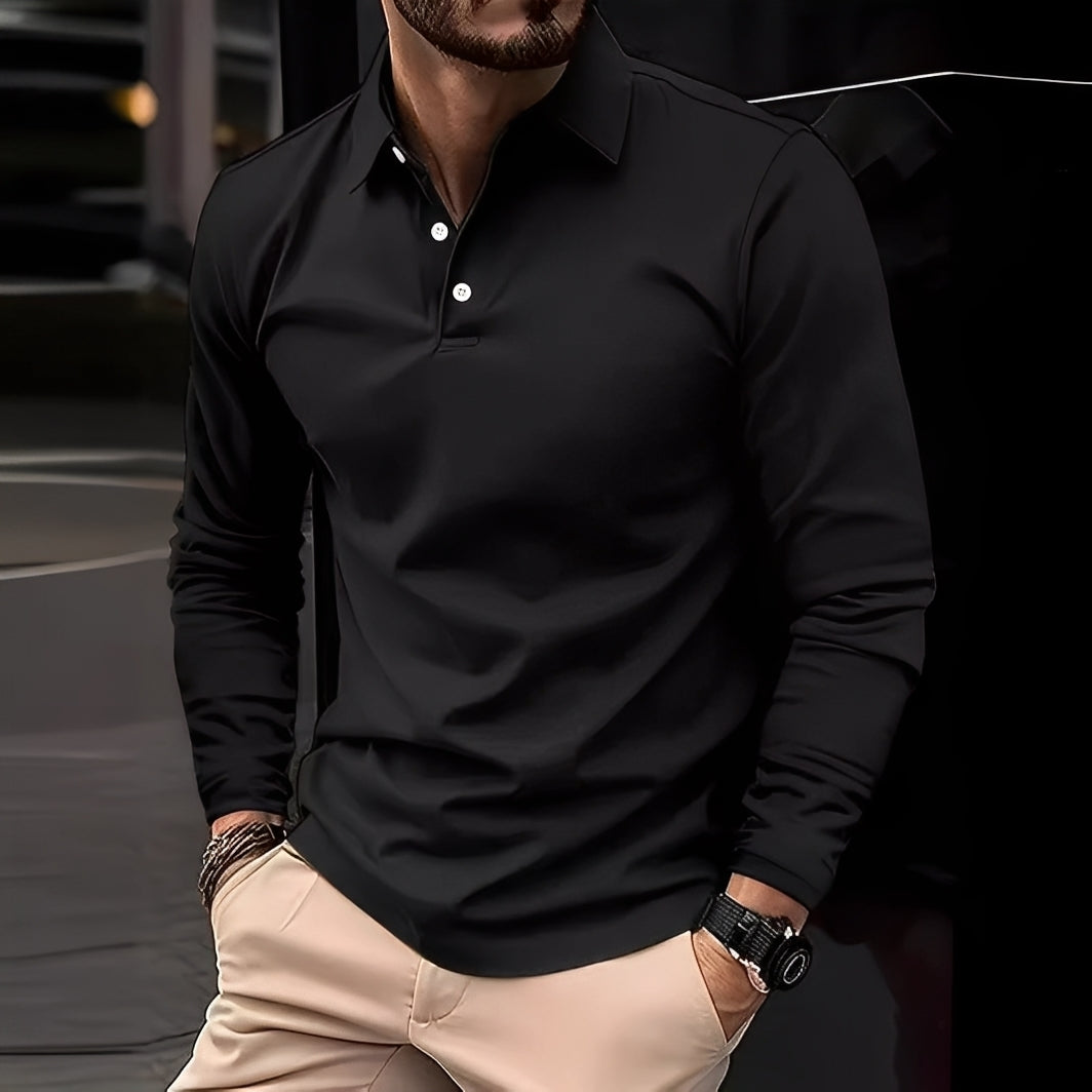 Dudley - Bequemes Poloshirt für Männer mit langen Ärmeln und Knöpfen