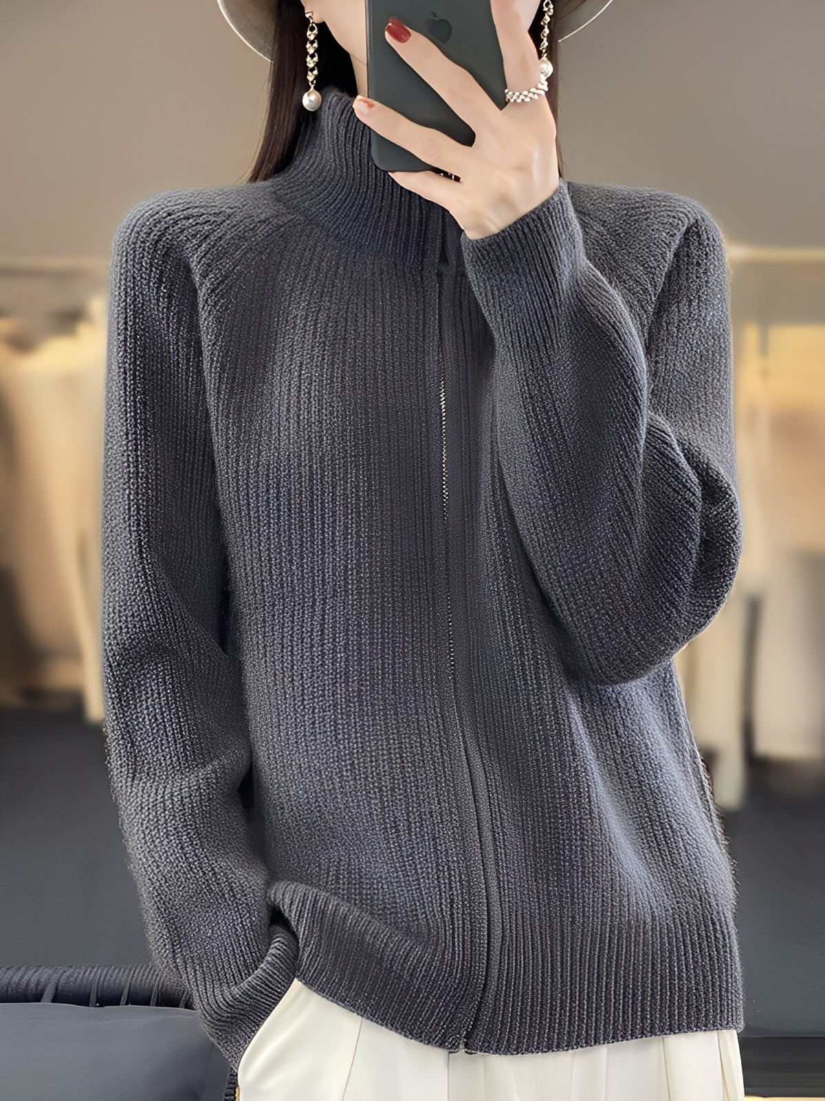 Brylee - Zeitgemäße Damen-Strickjacke aus Wolle mit Zipper