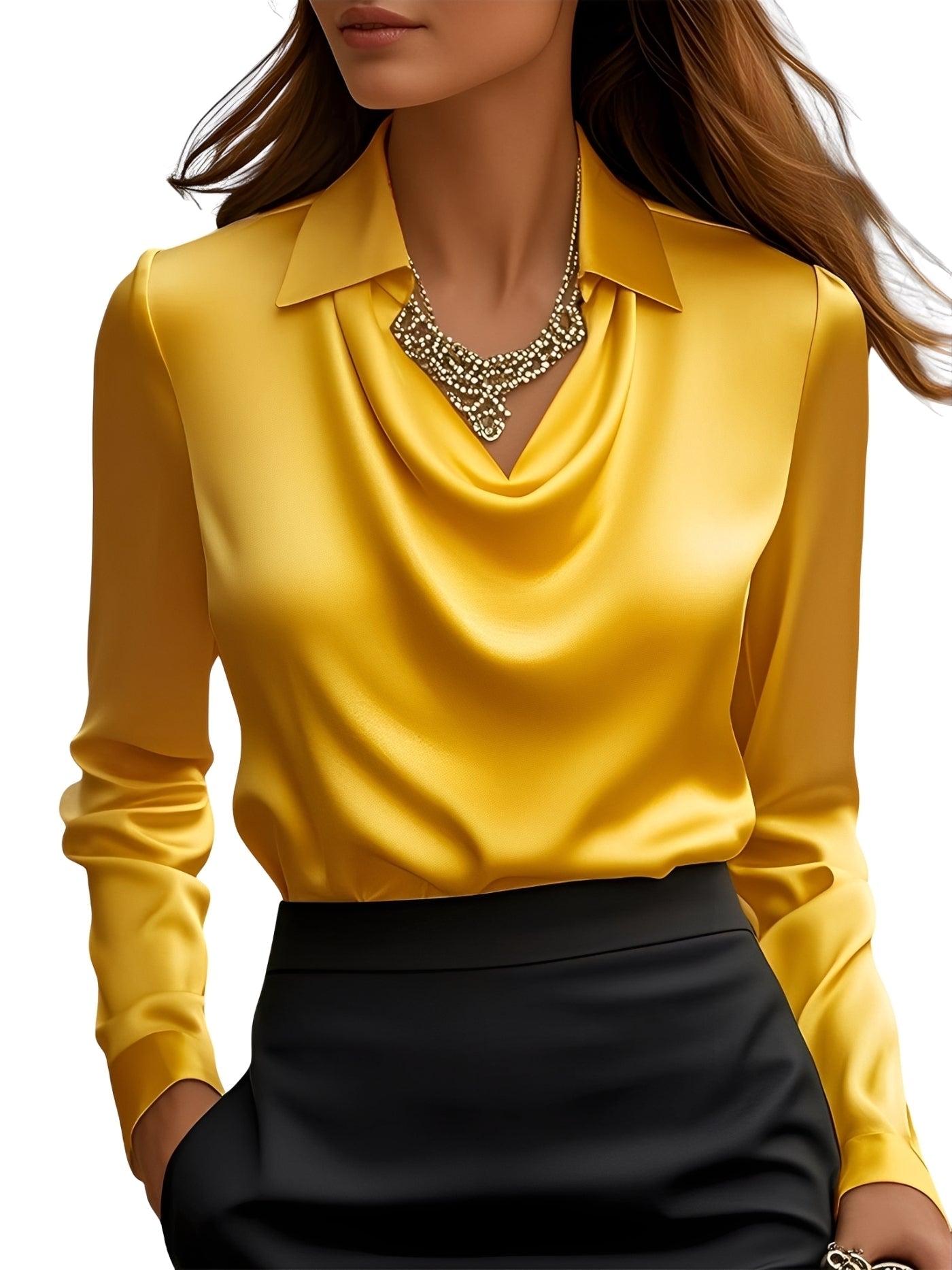 Dionne - Damen-Satinbluse mit langen Ärmeln, elegant