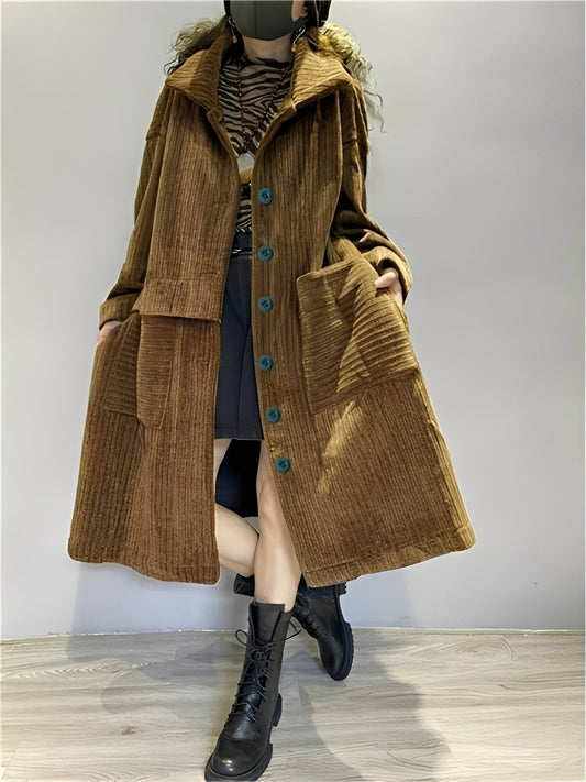 Alethea - Lange, gemütliche Cordjacke mit Taschen für Damen