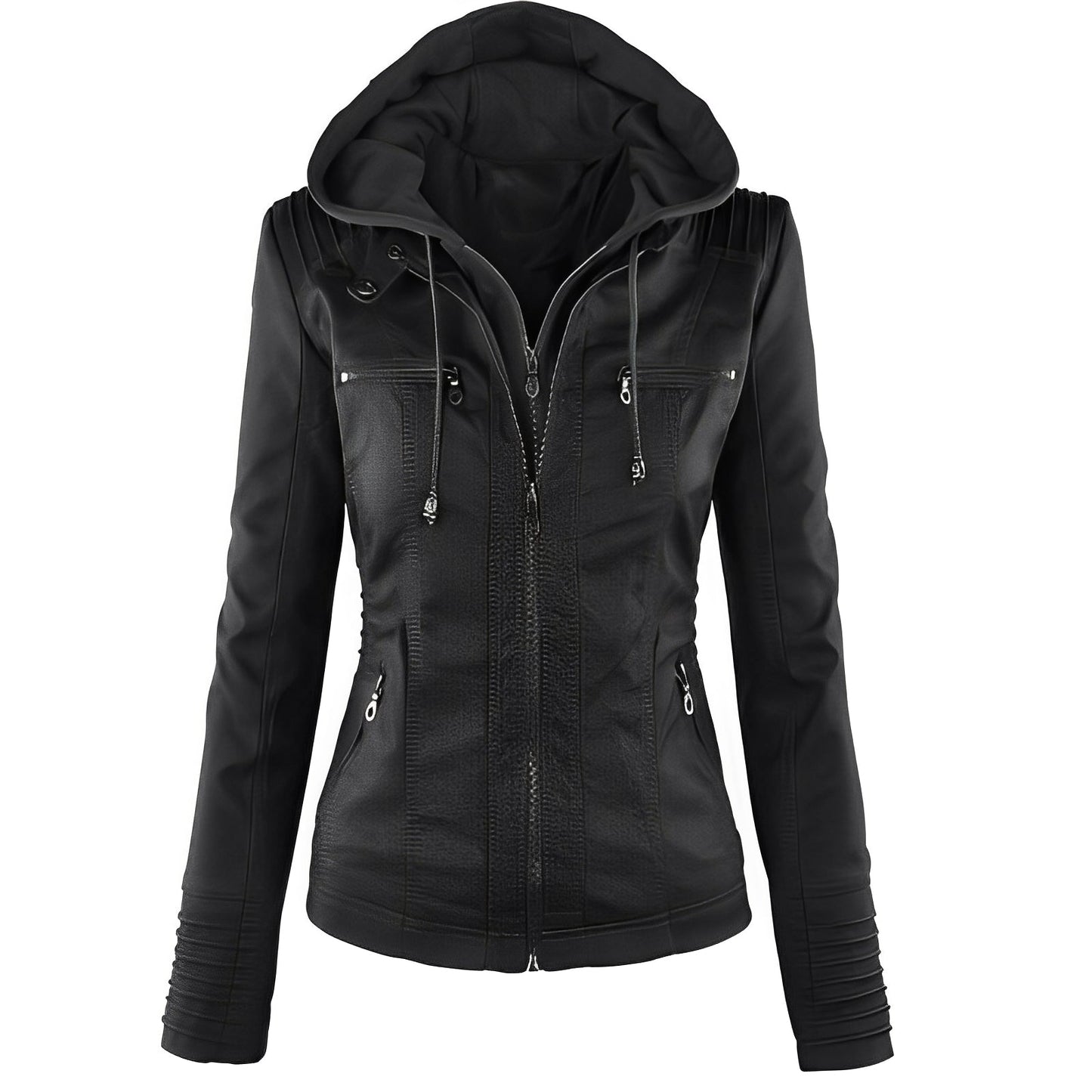 Janene - Bequeme, wetterfeste Lederjacke mit Kapuze für Damen