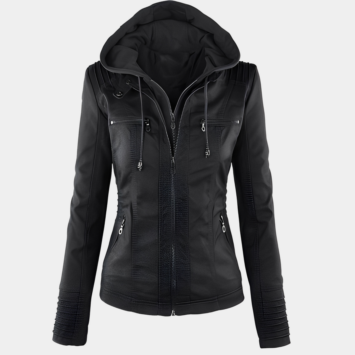 Jaylene - Moderne wasserdichte Damen-Lederjacke mit Kapuze
