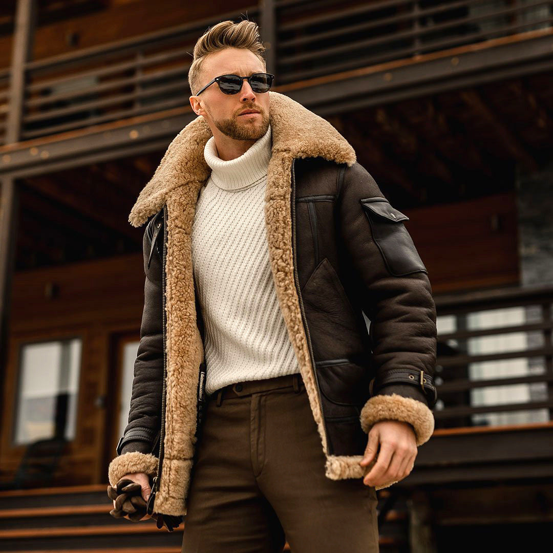 Richard - Herrenlederjacke für den Winter mit Fellkragen