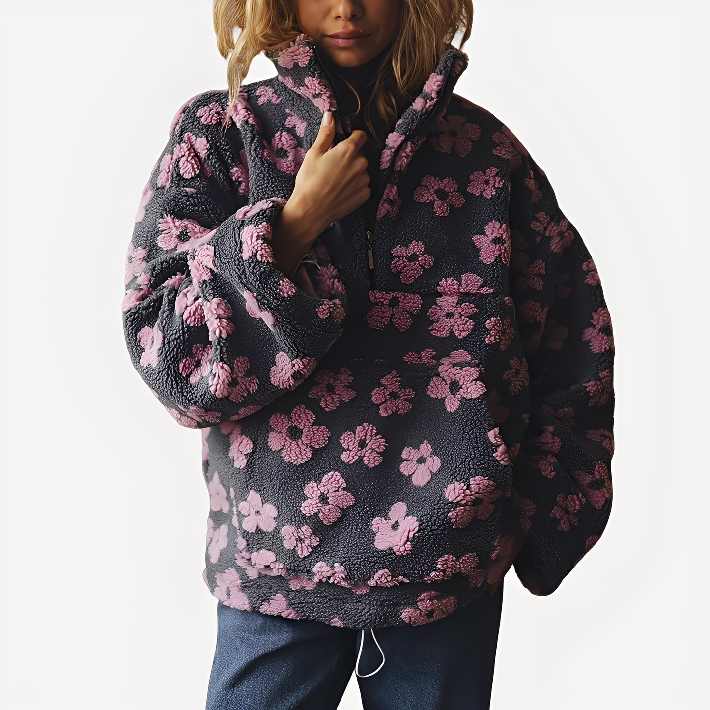 Elizabeth - Damen-Sherpa-Pullover mit stilvollem Blumenmuster