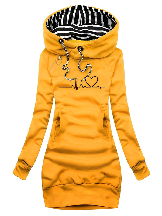 Roxanne - Damen Strickkleid mit langen Ärmeln, Muster und Kapuze