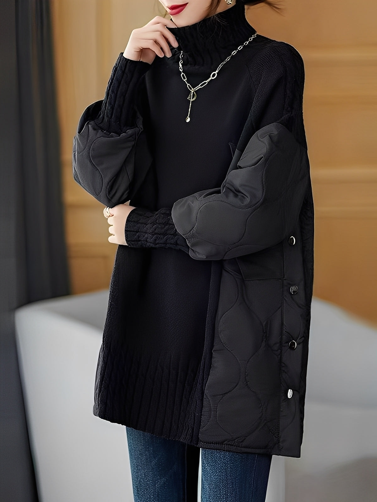 Vonda - Bequemer Rollkragenpullover mit hohem Kragen für Frauen