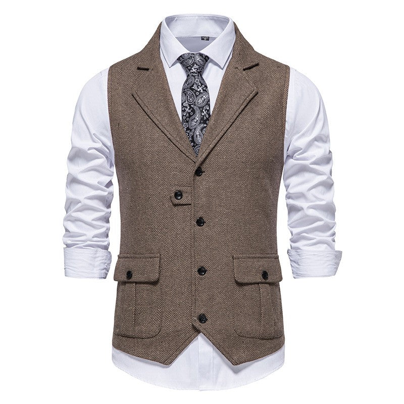 Rodney - Stilvolle Herrenweste mit Fischgrätmuster, Einreiher-Design