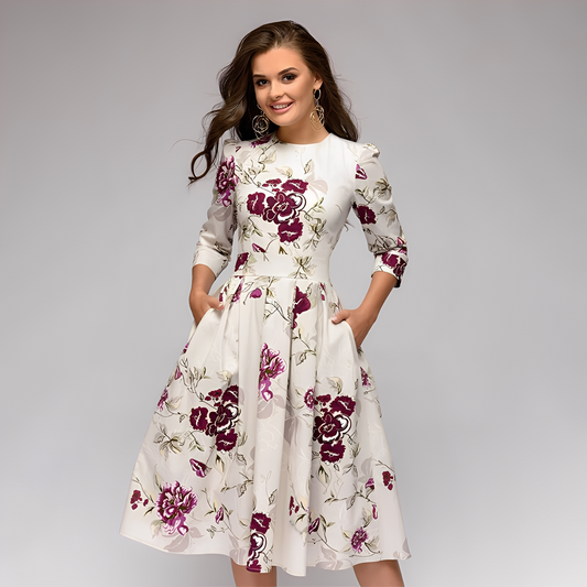Elisabeth - Schickes Damenkleid mit langen Ärmeln und Blumendesign