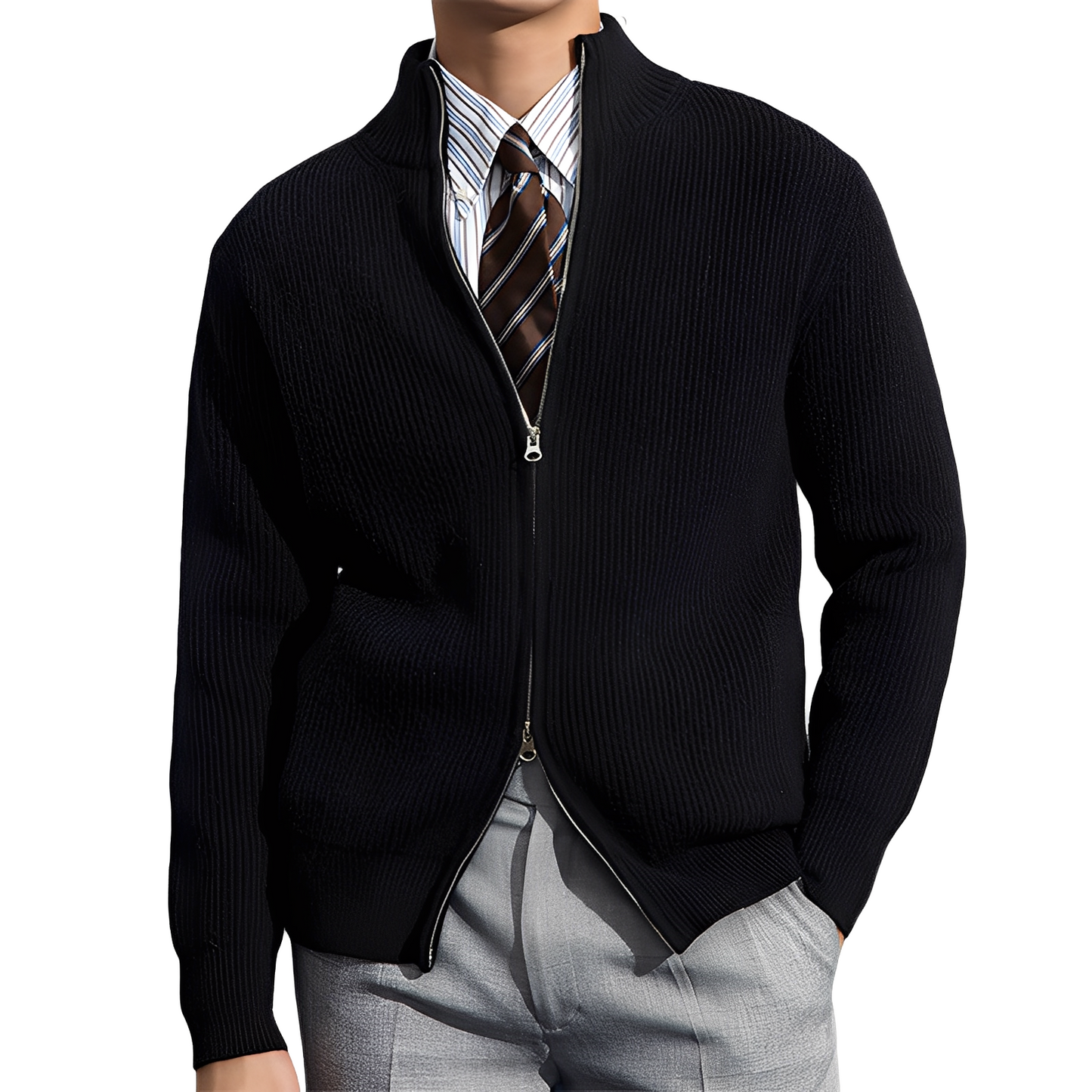 Mark - Klassische, warme Herrenstrickjacke mit Rippdesign