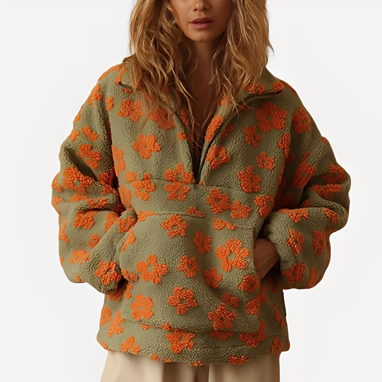 Elizabeth - Damen-Sherpa-Pullover mit stilvollem Blumenmuster