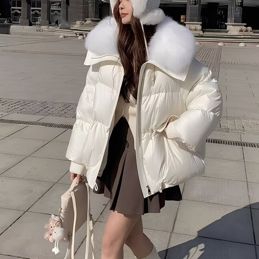 Victoria - moderne Frauen-Windjacke mit Daunen und Pelzkragen
