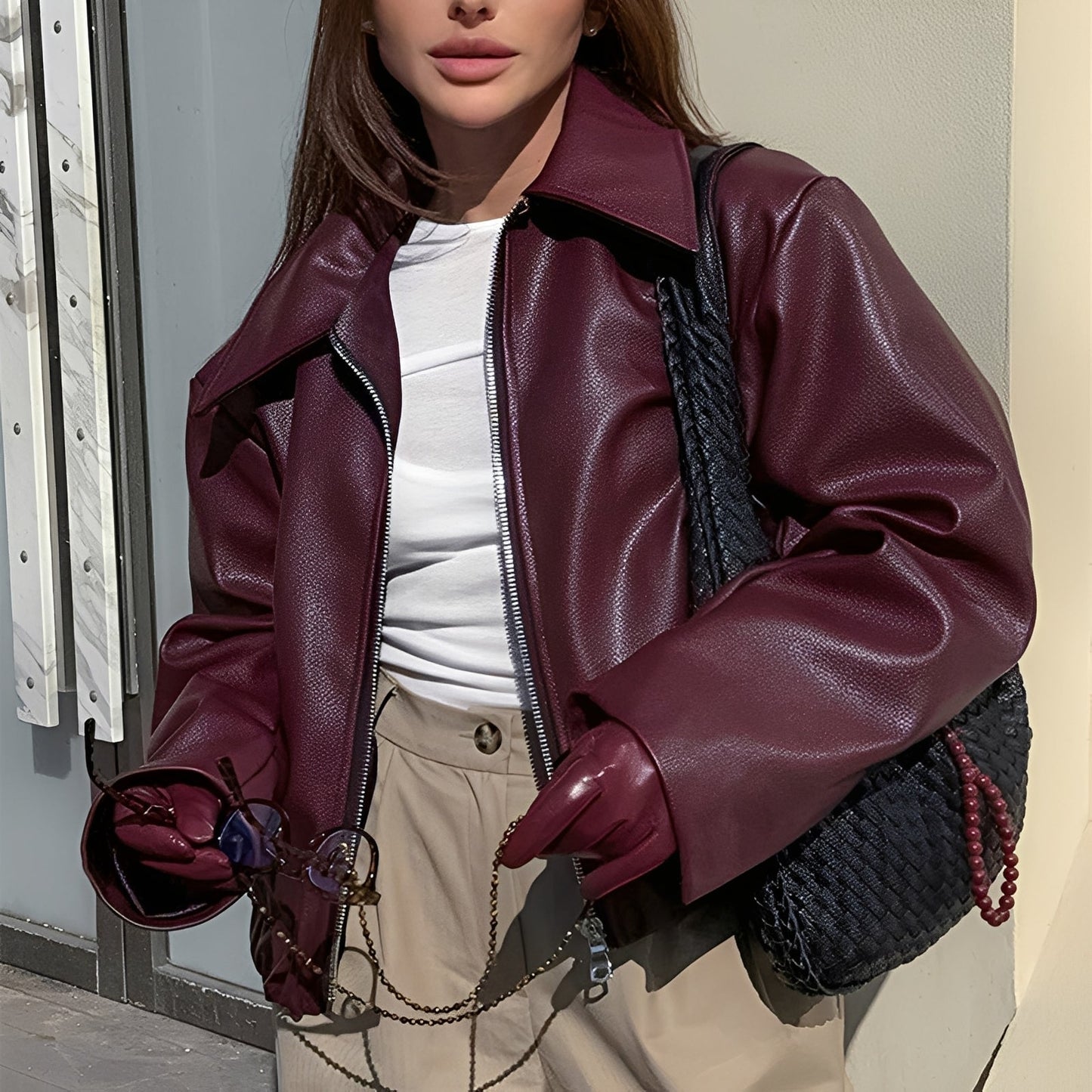 Lesley - Trendige Damen-Lederjacke mit Reißverschluss