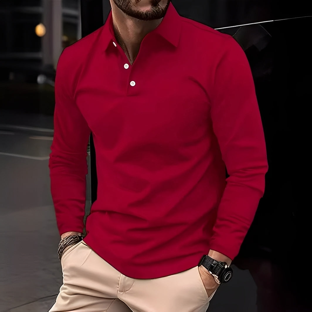 Dudley - Bequemes Poloshirt für Männer mit langen Ärmeln und Knöpfen