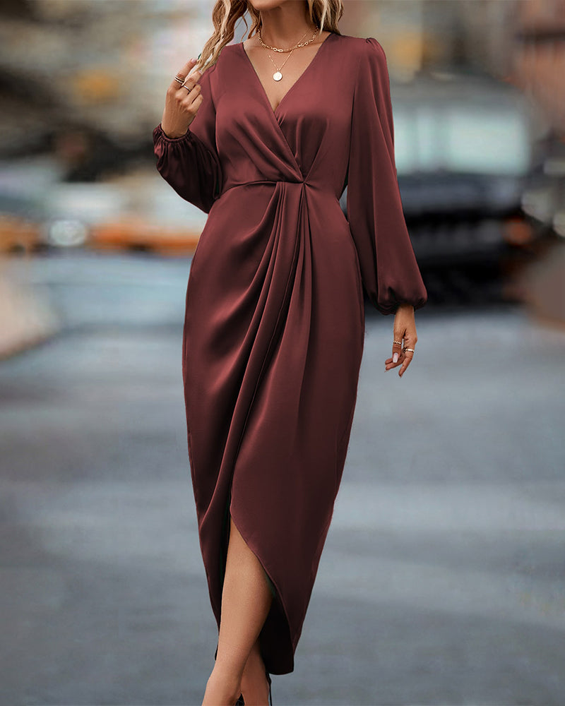 Leona – Elegantes Kleid mit V-Ausschnitt und Puffärmeln