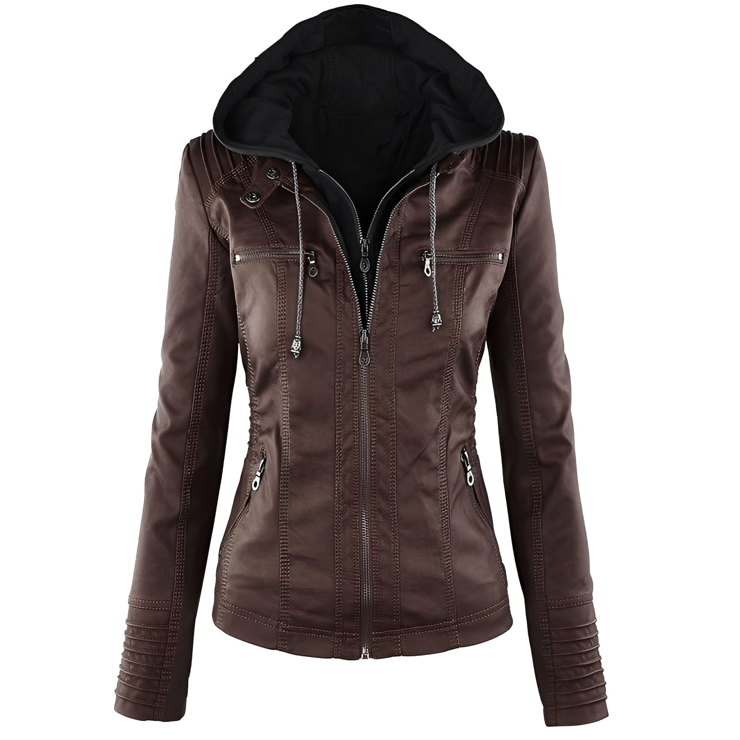 Janene - Bequeme, wetterfeste Lederjacke mit Kapuze für Damen