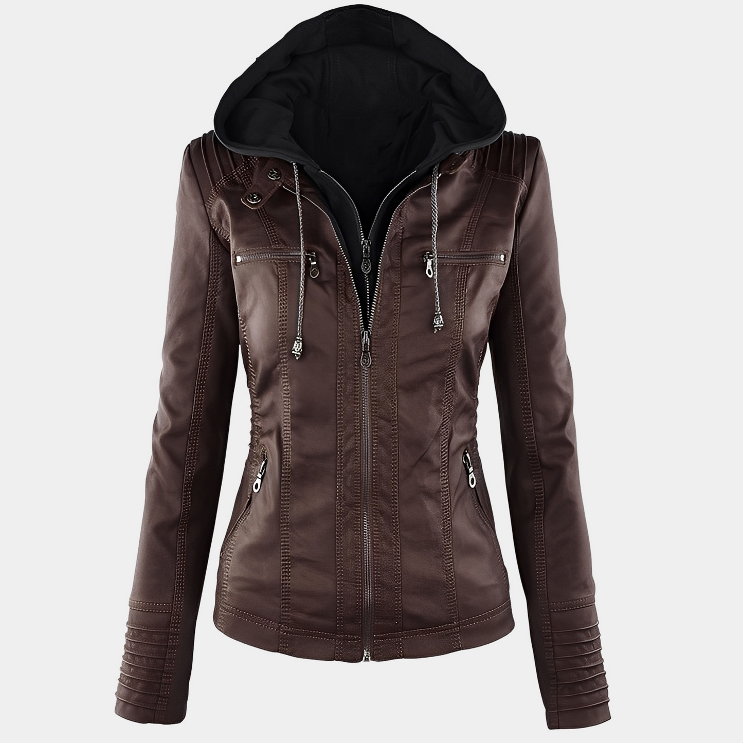Jaylene - Moderne wasserdichte Damen-Lederjacke mit Kapuze