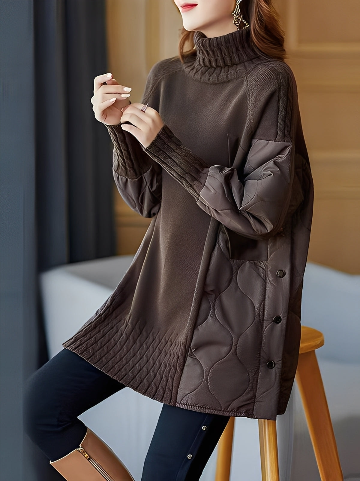 Vonda - Bequemer Rollkragenpullover mit hohem Kragen für Frauen