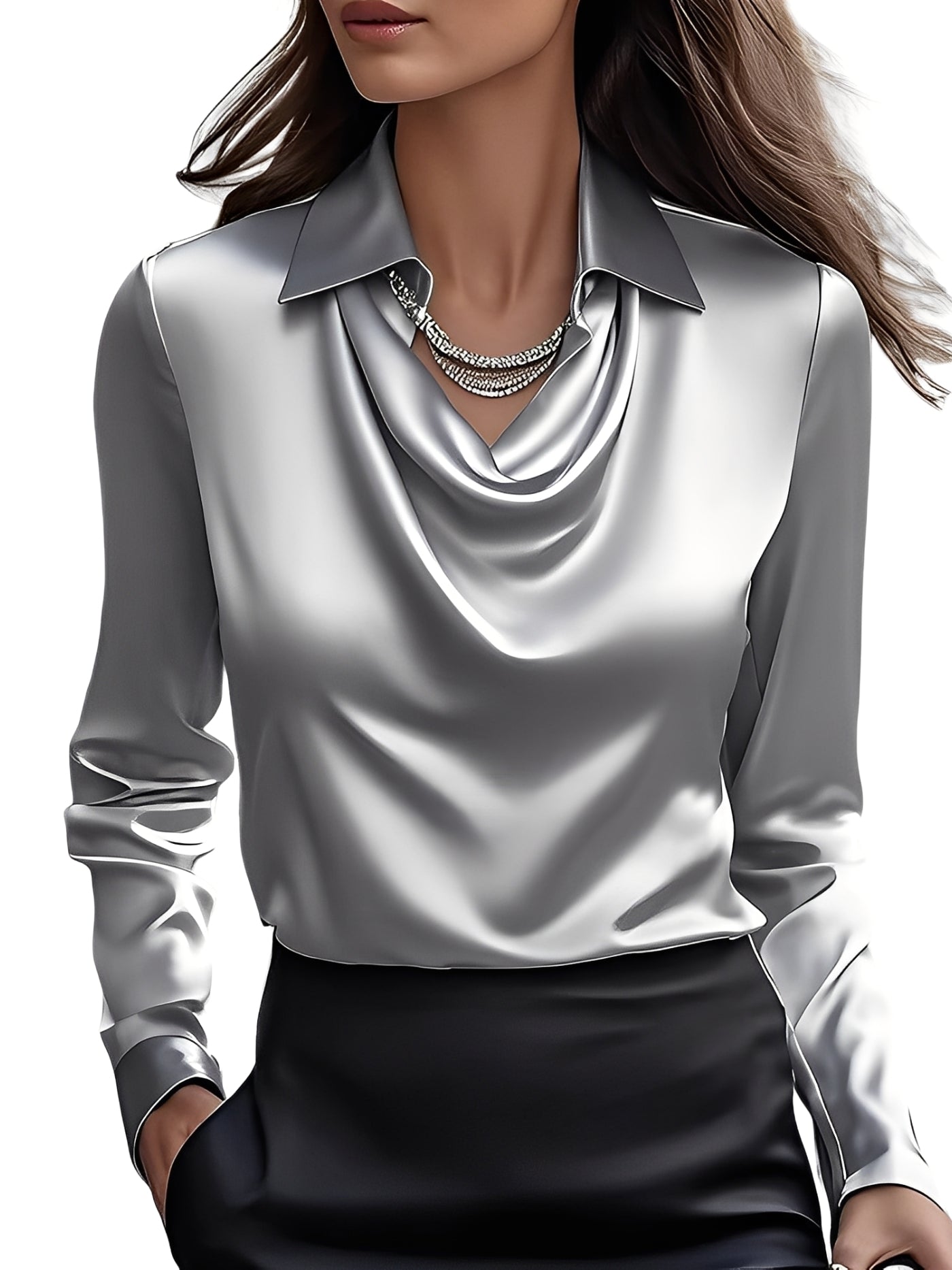 Dionne - Damen-Satinbluse mit langen Ärmeln, elegant