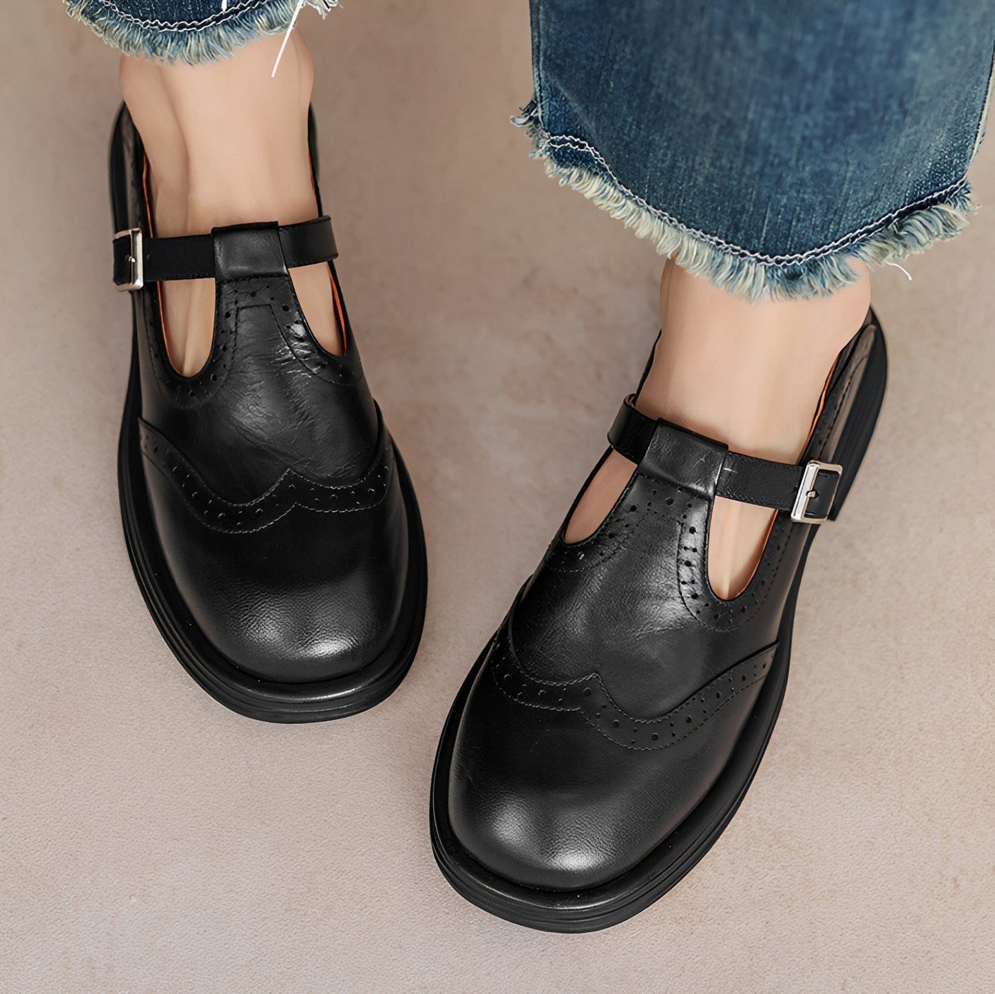 Erika - Dicke Leder-Retro-Schuhe für Damen