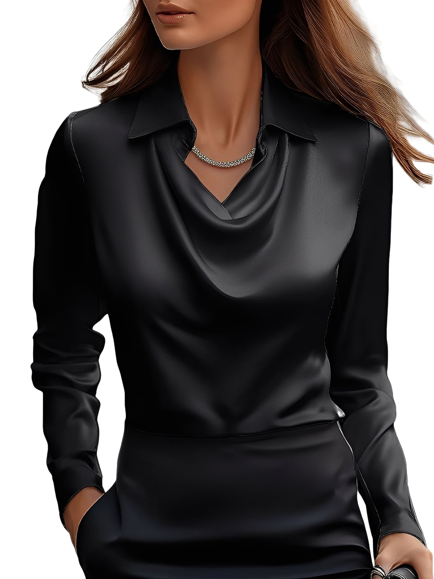 Dionne - Damen-Satinbluse mit langen Ärmeln, elegant