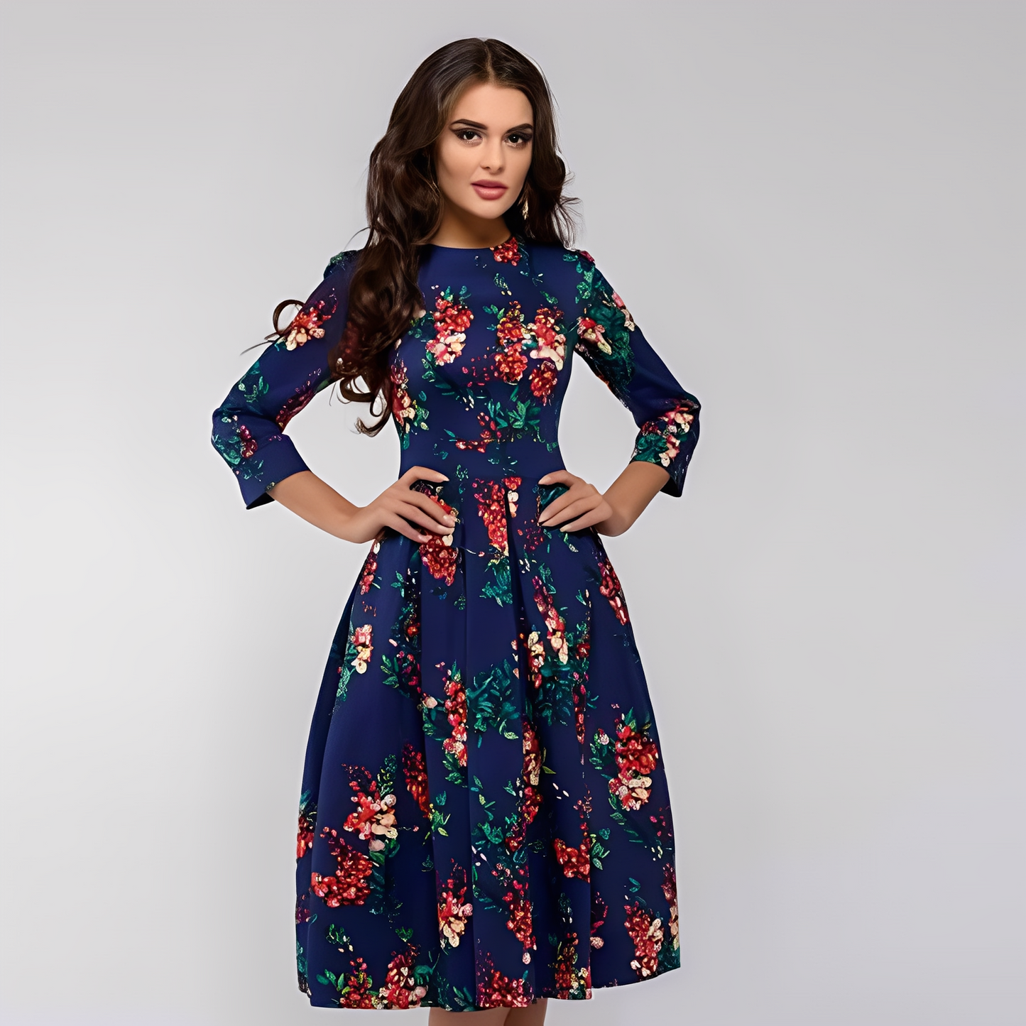 Elisabeth - Schickes Damenkleid mit langen Ärmeln und Blumendesign