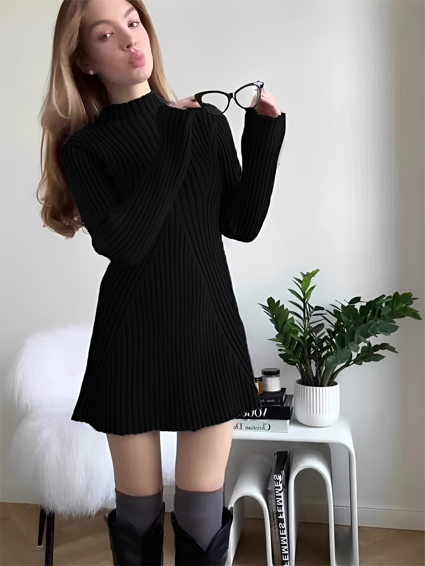 Jazmine - Schickes langärmeliges Strickkleid für Frauen