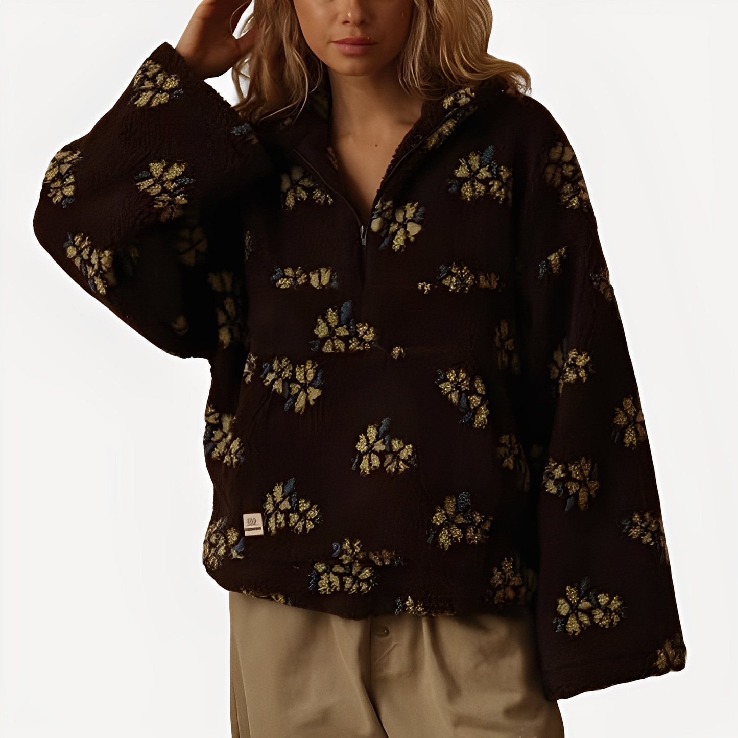 Elizabeth - Damen-Sherpa-Pullover mit stilvollem Blumenmuster