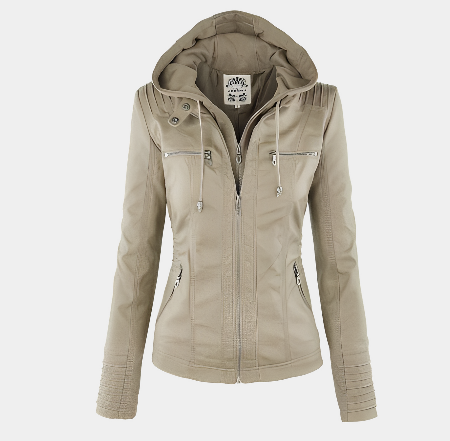 Jaylene - Moderne wasserdichte Damen-Lederjacke mit Kapuze