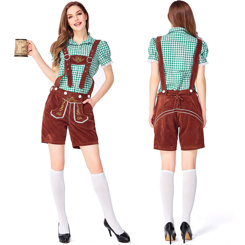 Dahlia - Oktoberfest-Kleidung mit karierter Latzhose für Frauen