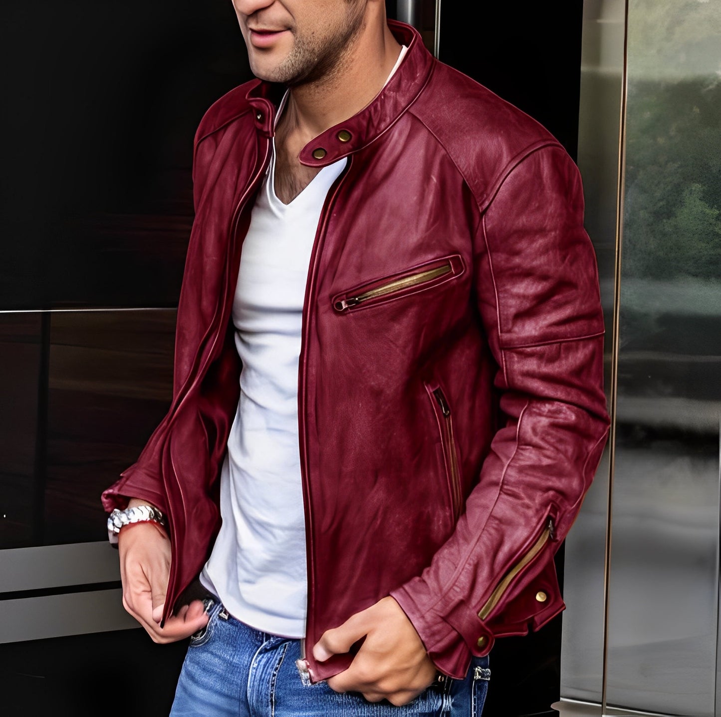 Winston - Vielseitige Herrenlederjacke mit Stehkragen