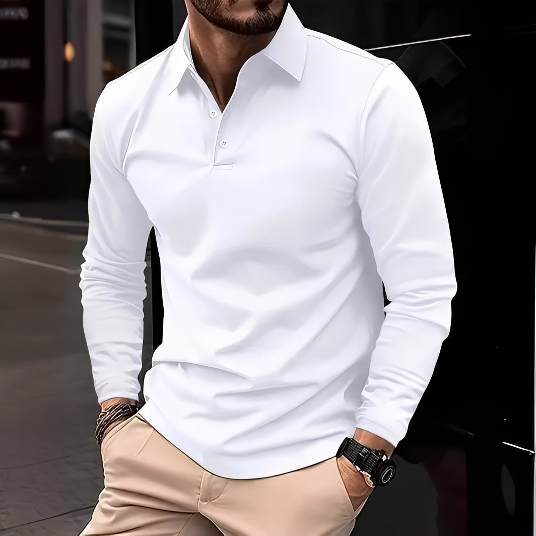 Dudley - Bequemes Poloshirt für Männer mit langen Ärmeln und Knöpfen