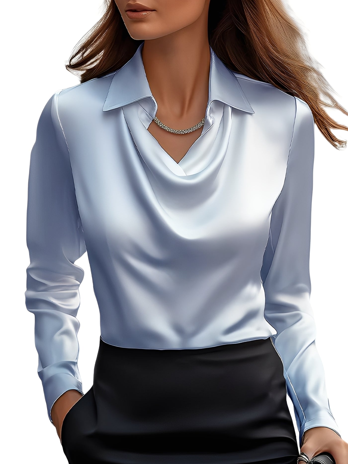 Dionne - Damen-Satinbluse mit langen Ärmeln, elegant