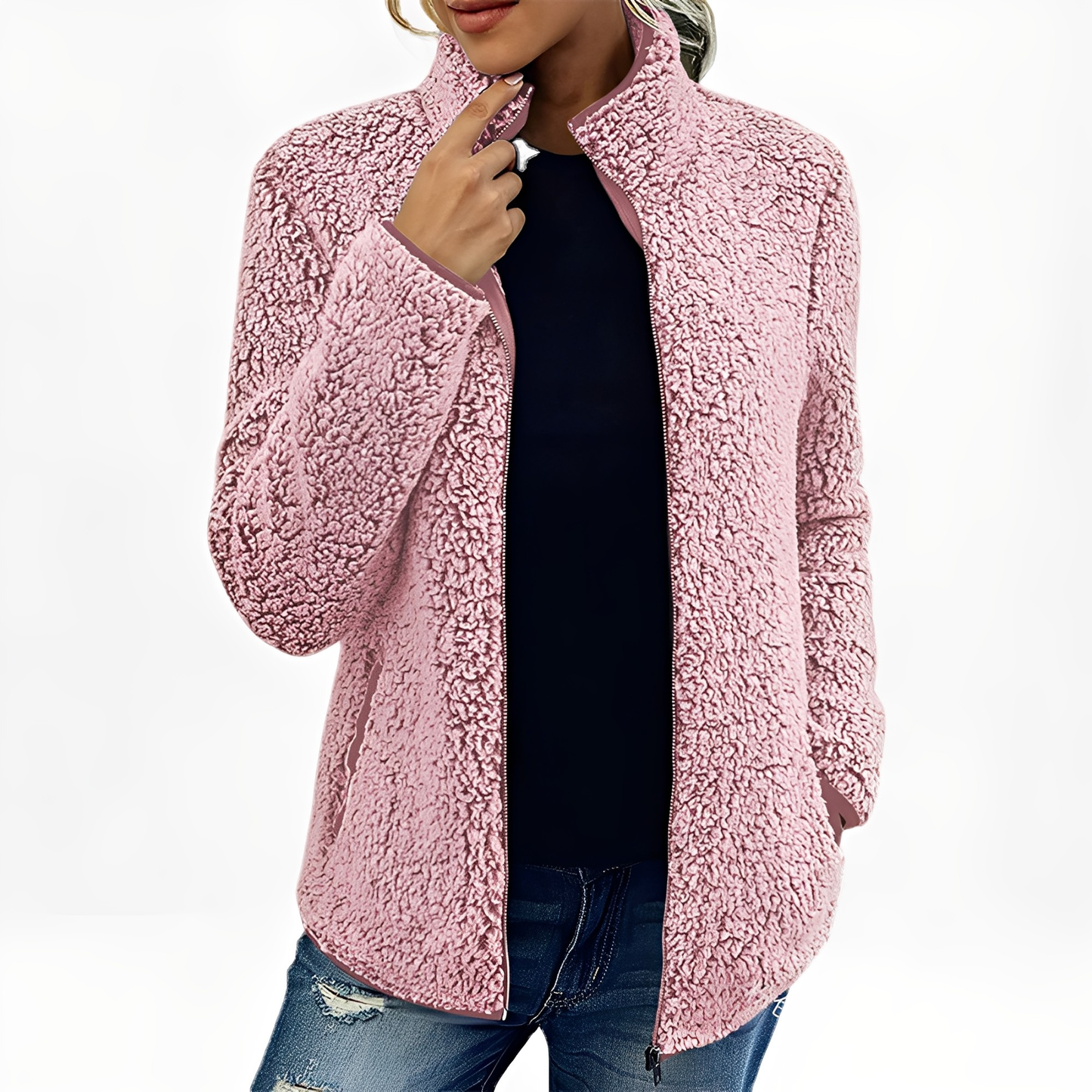 Alethea - Eleganter Damenmantel aus Fleece-Samt