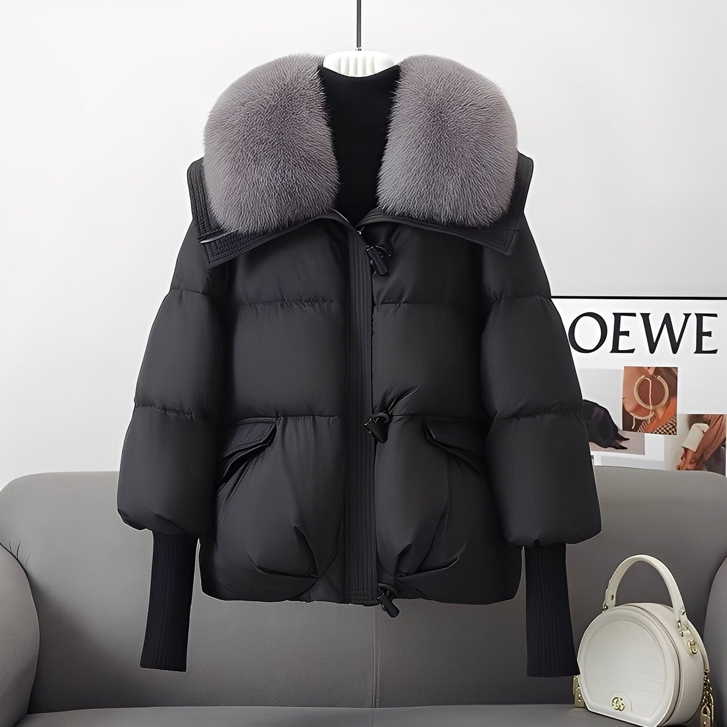 Victoria - moderne Frauen-Windjacke mit Daunen und Pelzkragen