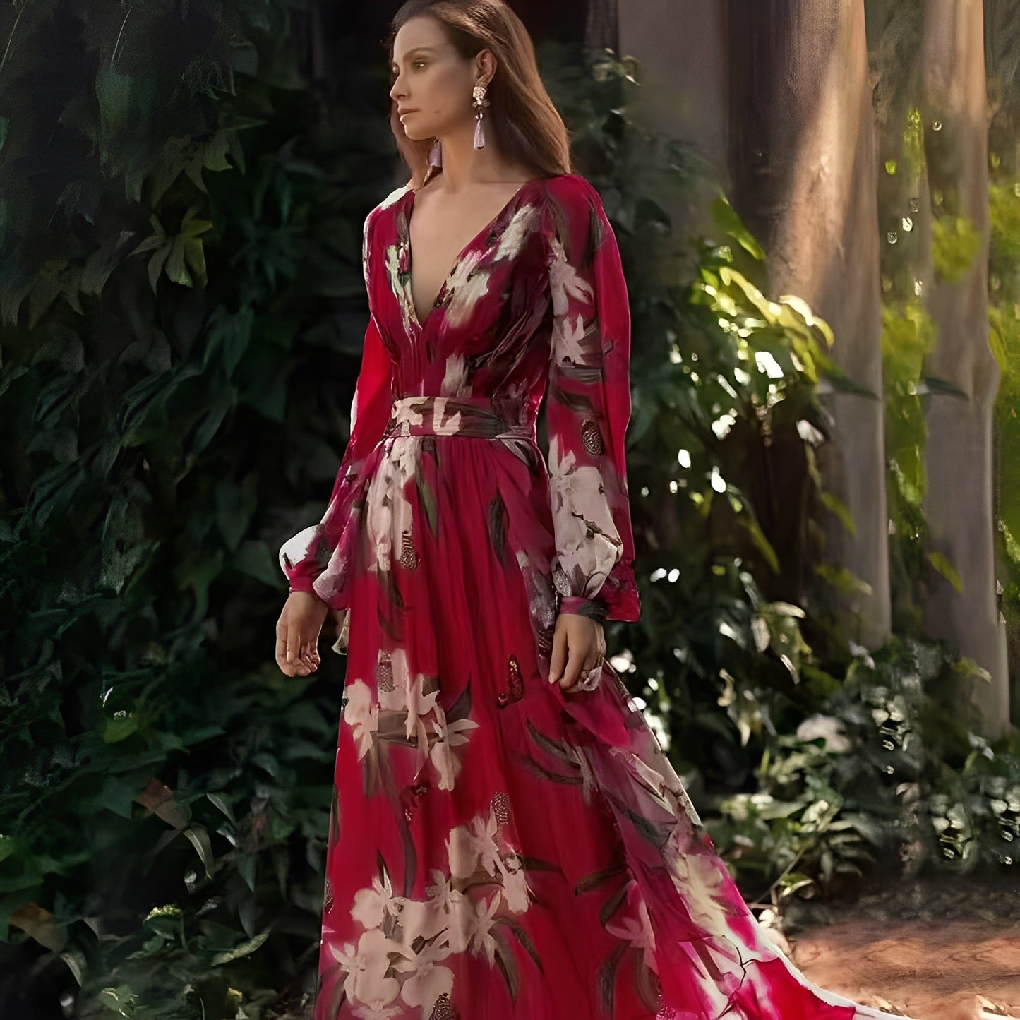 Karine - Stilvolles langes Damenkleid mit V-Ausschnitt