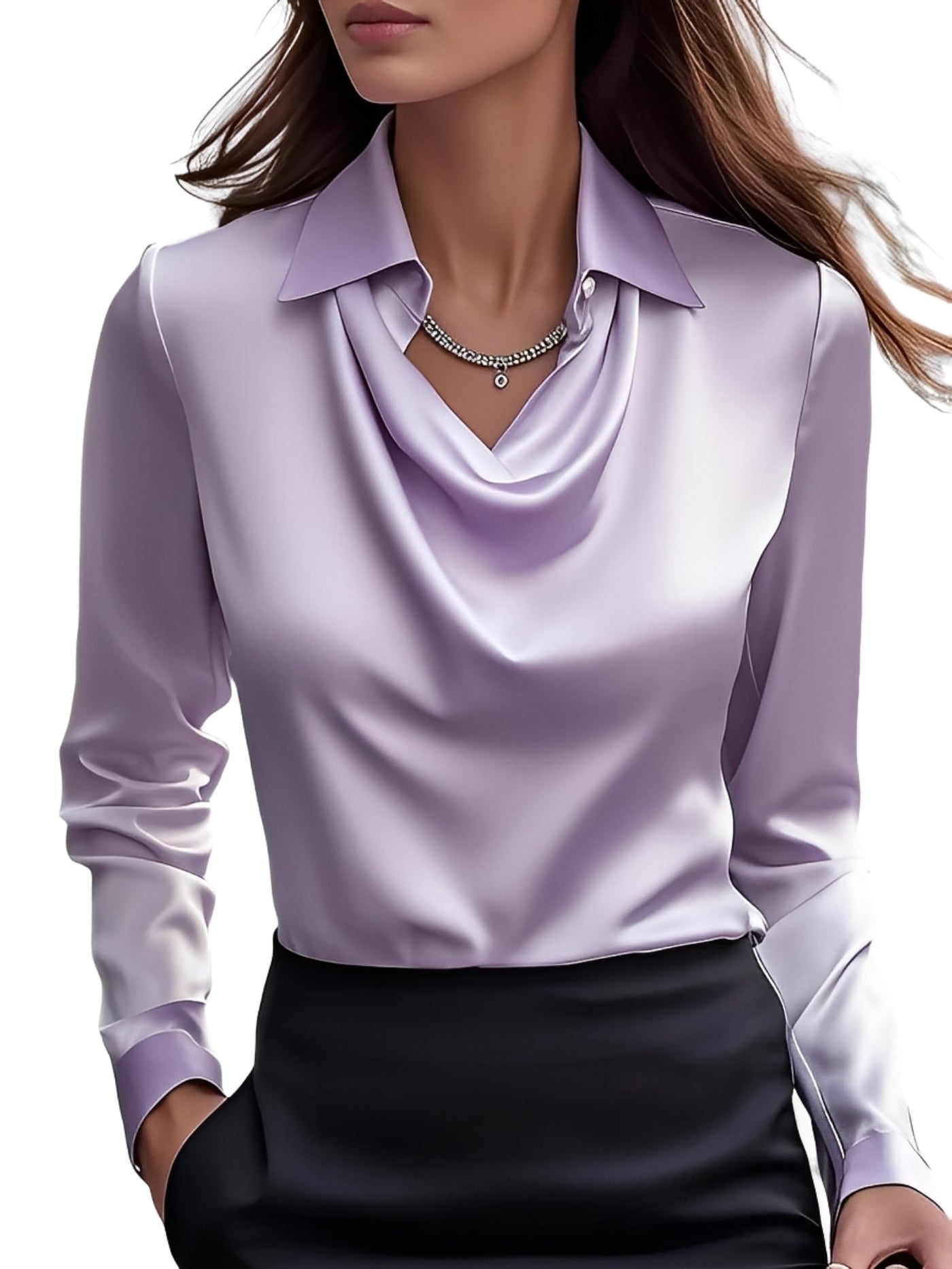 Dionne - Damen-Satinbluse mit langen Ärmeln, elegant