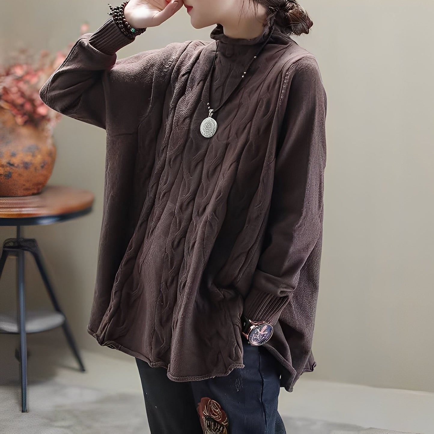 Merla - Bequemer Rollkragenpullover mit Seitenschlitz für Frauen