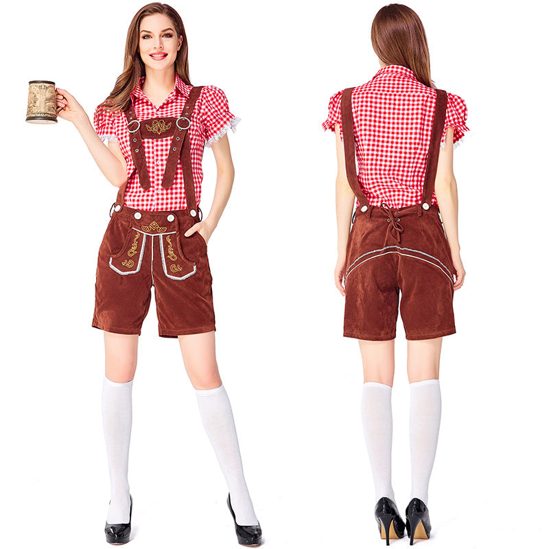 Dahlia - Oktoberfest-Kleidung mit karierter Latzhose für Frauen